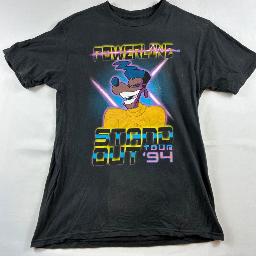 Disney Powerline Stand Out Tour 94 T Shirt Medium Black Goofy Movie Graphic Tee